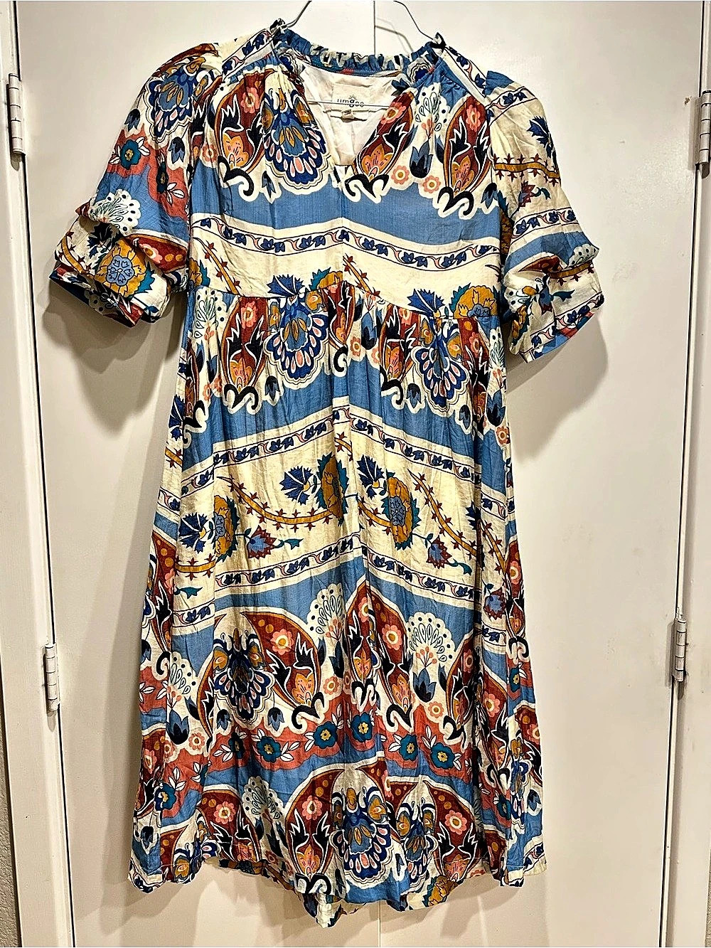 Umgee Paisley Mini Dress in Blue & White